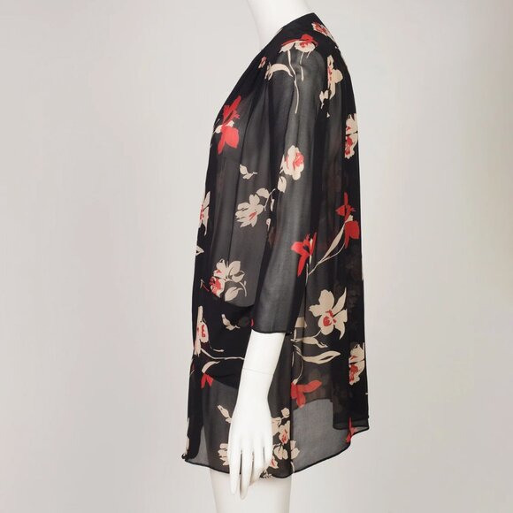 1970s-does-1930s Kim London British Boutique Floral Black Rayon Chiffon Jacket - Picture 4 of 7